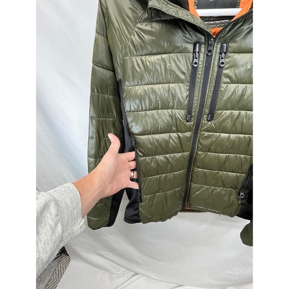 Zara‎ Women's Green Black Hooded Quilted Chest/Hip Pockets Puffer Jacket Large - Picture 5 of 11